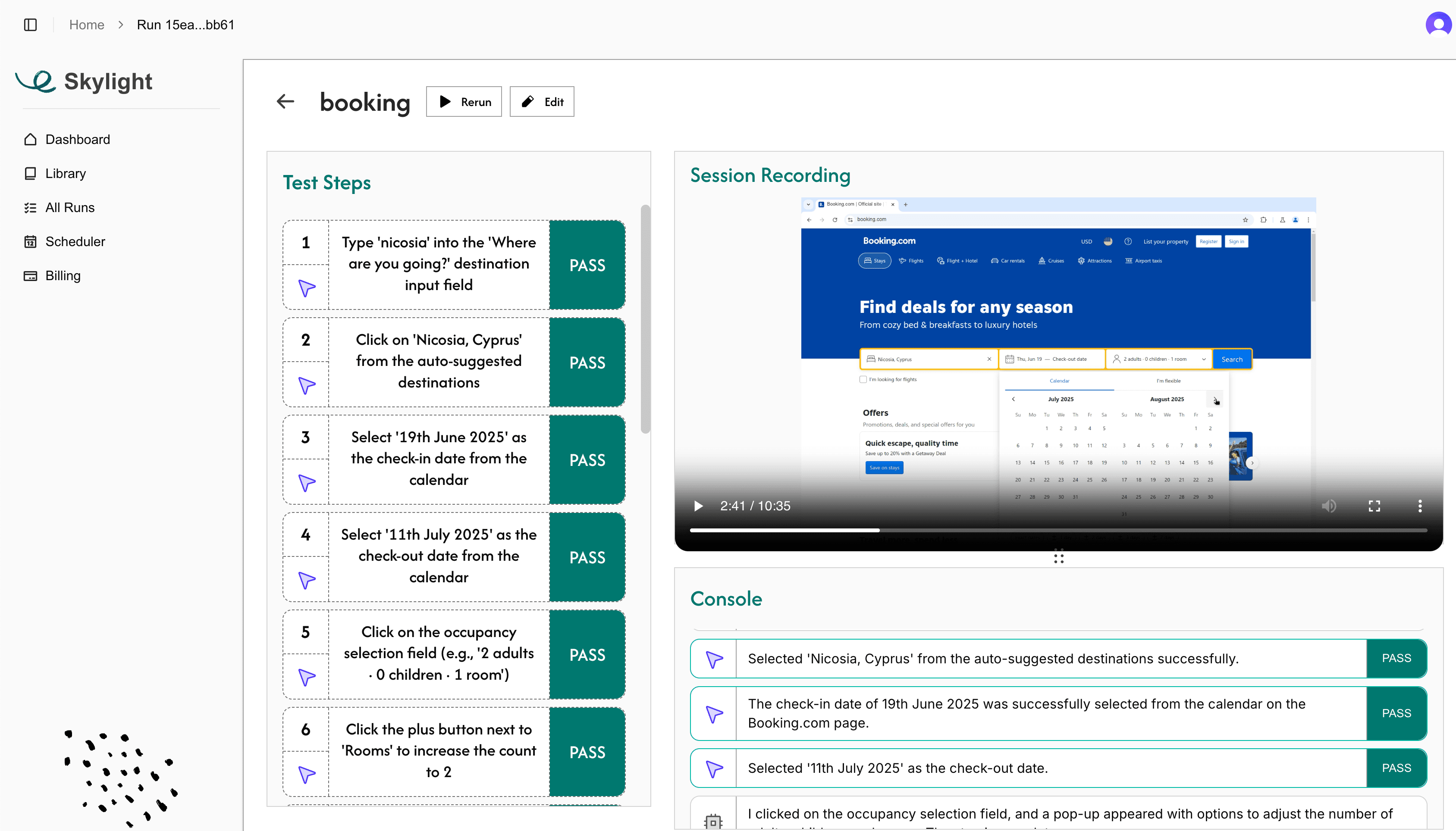 Example of a test generated from a user journey